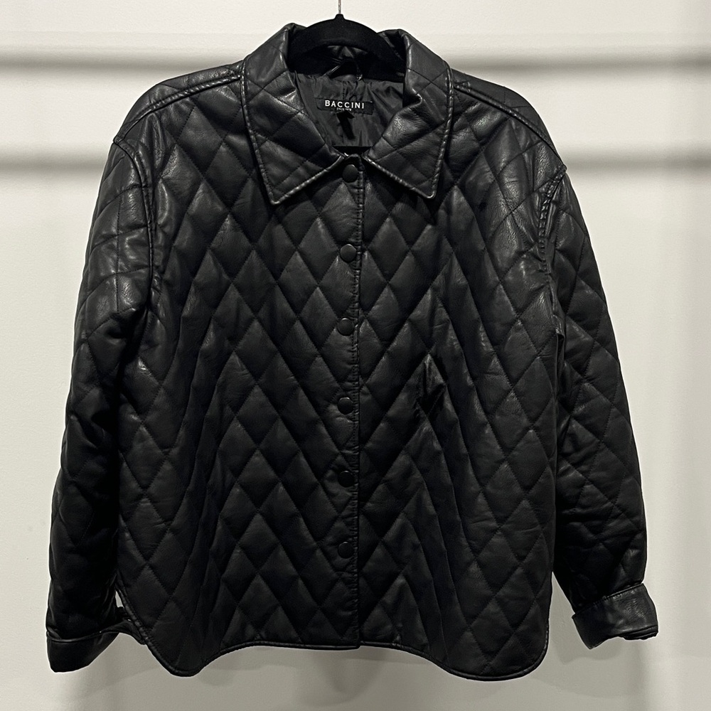 Baccini Women's Black  Faux Leather Quilted Jacket